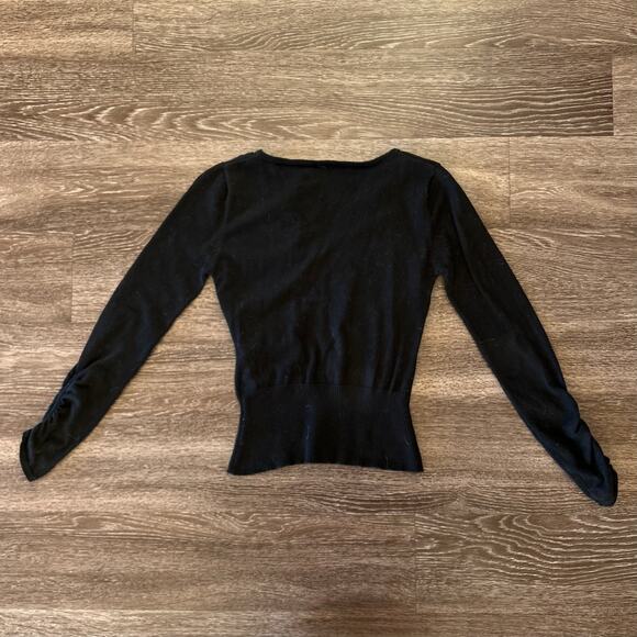 Vintage Fast Forward NYC Black Cardigan Girls Size 16 Ruched Long Sleeve V Neck - Picture 9 of 9